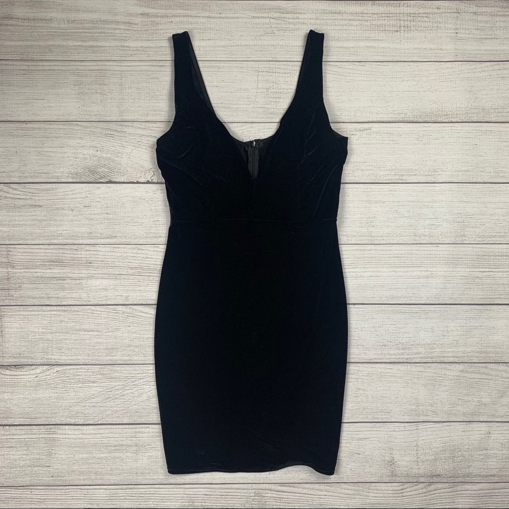 Black Velvet Plunge Neckline Dress